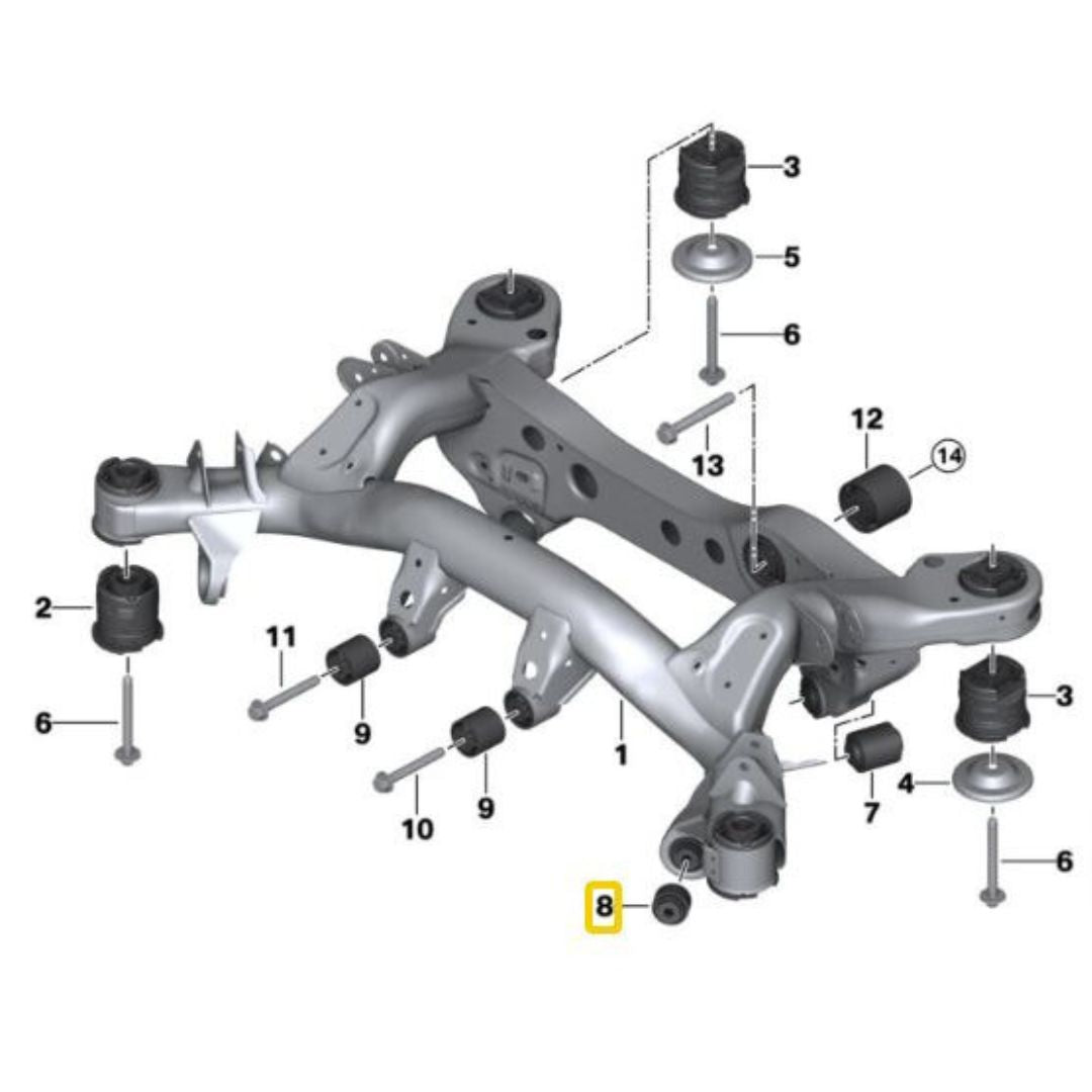 Casquillo del subchasis trasero de aluminio BMW E8X y E9X