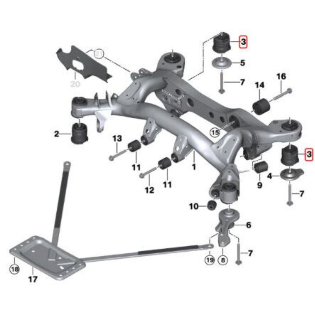 Casquillos del subchasis trasero de aluminio BMW E8x, E9x, F87 M2, F80 M3, F82 M4