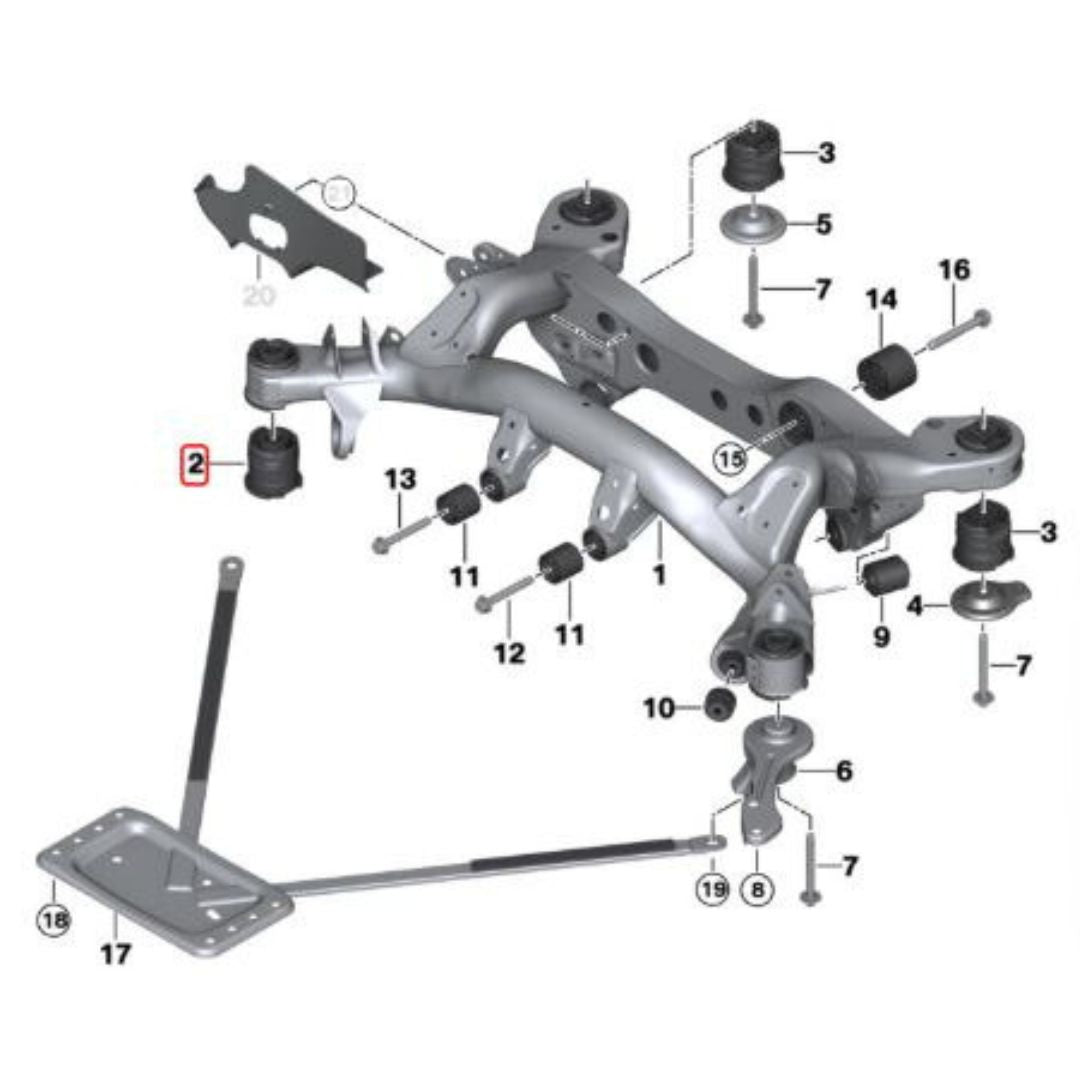 Casquillos del subchasis trasero de poliuretano 90SH para BMW E8x E9x (no modelos M)
