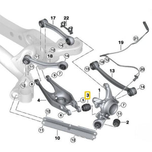 Soporte de rueda trasera: casquillos del brazo de control inferior (carcasa de aluminio con cojinete) BMW E8x, E9x